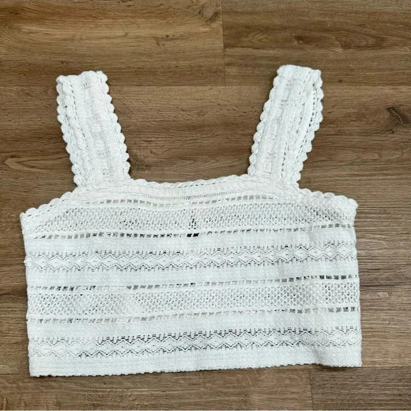 Aerie Crochet White‎ Textured Crop Top Tank - Picture 4 of 9